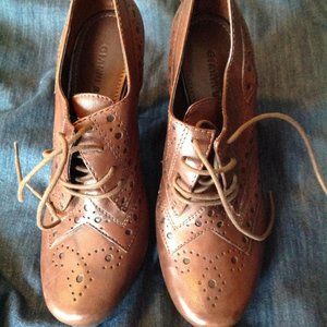 Gianni Bini Retro Brown Wing Tip Lace-Up Oxford-Style Platform Pumps Sz 9